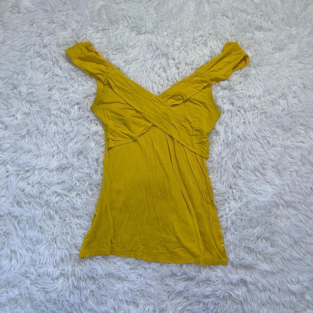 y2k yellow off shoulder babydoll top medium